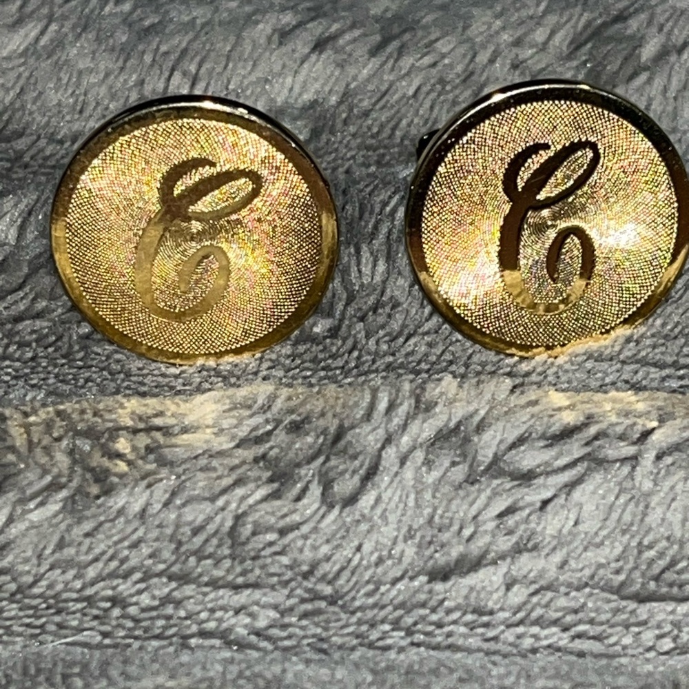 SWANK Vintage 50’s Initial “C” Cuff Links & Tie Tack set gold tone - Picture 7 of 10